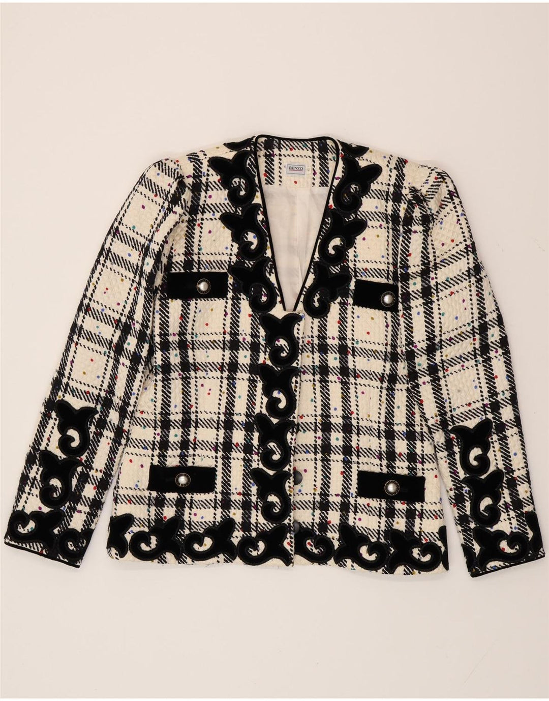 RENZO Γυναικείο μπουφάν μπλέιζερ μεγάλου μεγέθους IT 40 Small Off White Check