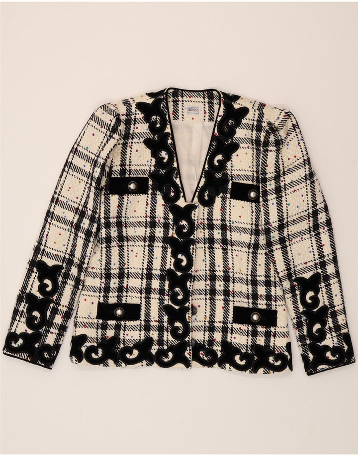 RENZO Γυναικείο μπουφάν μπλέιζερ μεγάλου μεγέθους IT 40 Small Off White Check