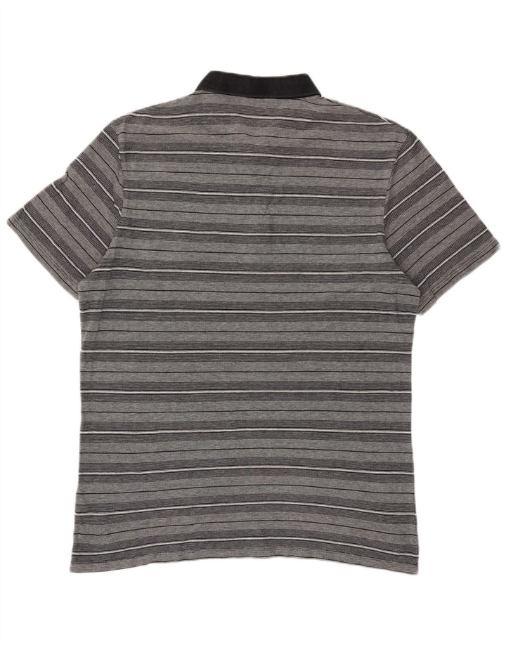 MARKS & SPENCER Mens Autograph Slim Fit Polo Shirt Large Grey Striped
