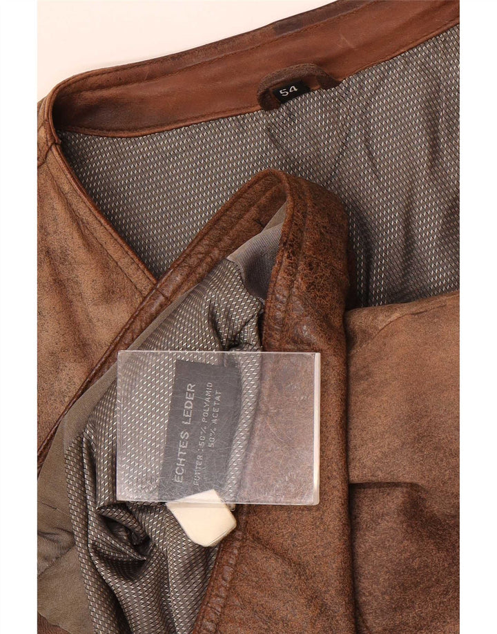 Vintage Ανδρικό Δερμάτινο Βοηθητικό Gilet EU 54 2XL Καφέ