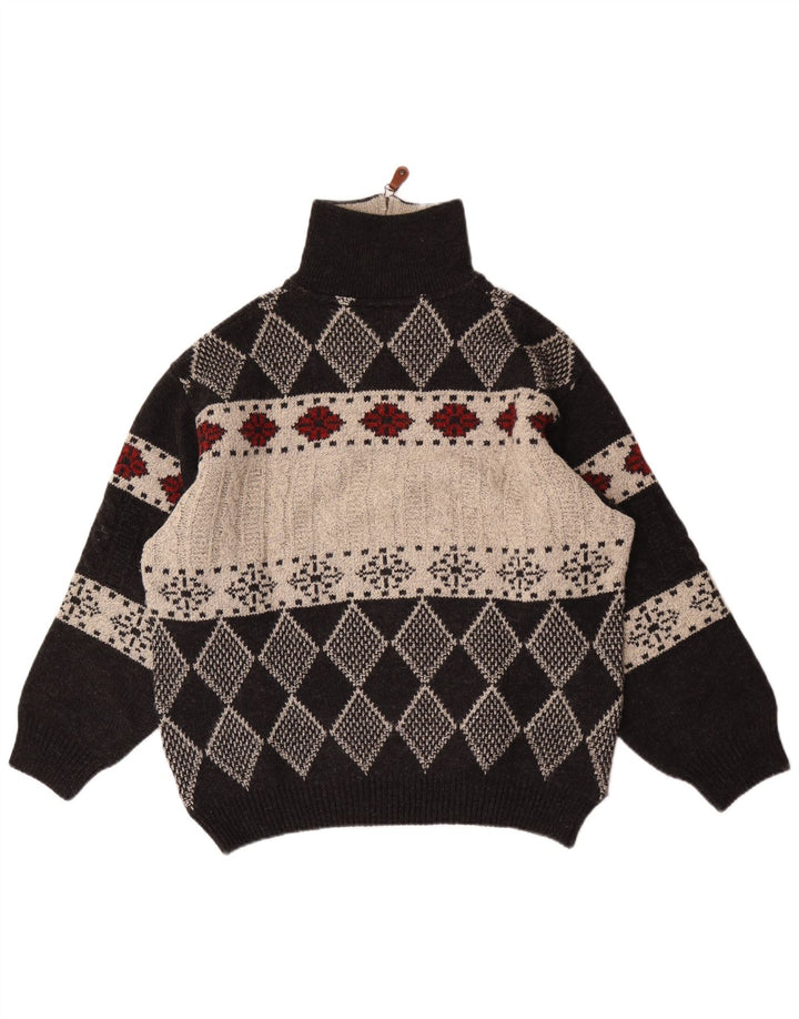 Vintage ανδρικό πουλόβερ με φερμουάρ IT 48 Medium Black Argyle/Diamond