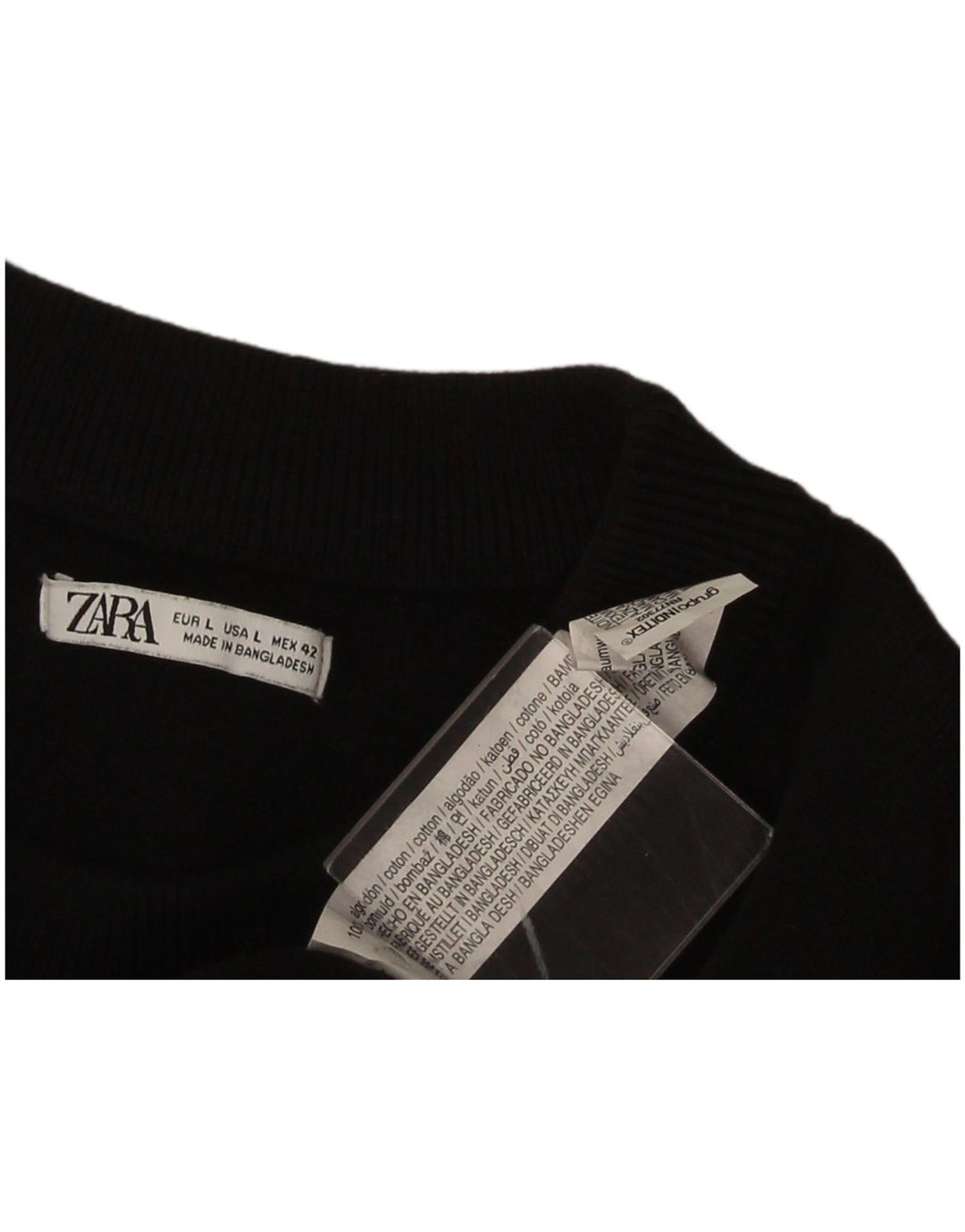 Ανδρικό πουλόβερ Zara Crew Neck Jumper Μεγάλο μαύρο βαμβακερό