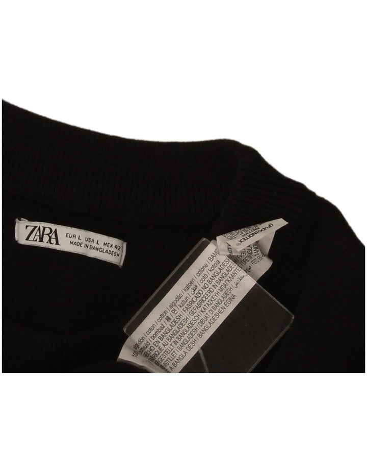 Ανδρικό πουλόβερ Zara Crew Neck Jumper Μεγάλο μαύρο βαμβακερό