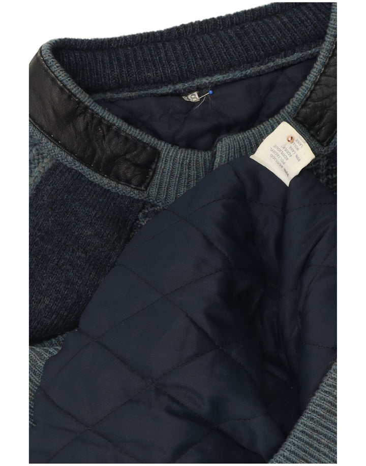 Vintage Ανδρικό πλεκτό μπουφάν Bomber IT 48 Medium Navy Blue ριγέ ακρυλικό