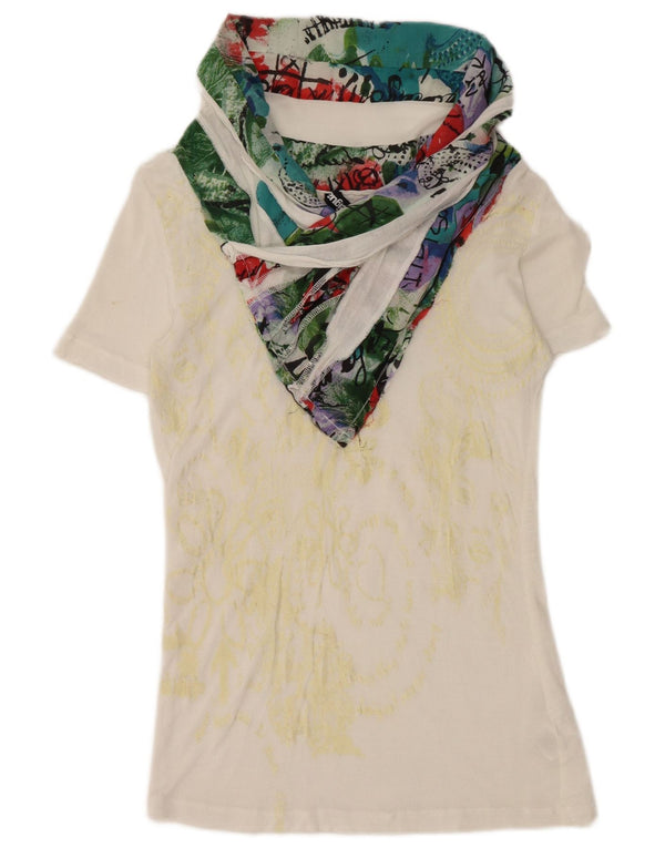 Desigual Γυναικεία μπλούζα με λαιμόκοψη Top UK 10 Small White Viscose