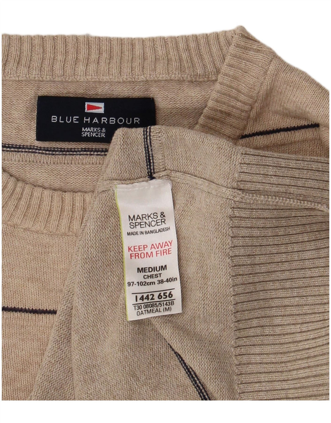 Ανδρικό πουλόβερ Marks & Spencer Blue Harbor Crew Neck Jumper Medium Beige