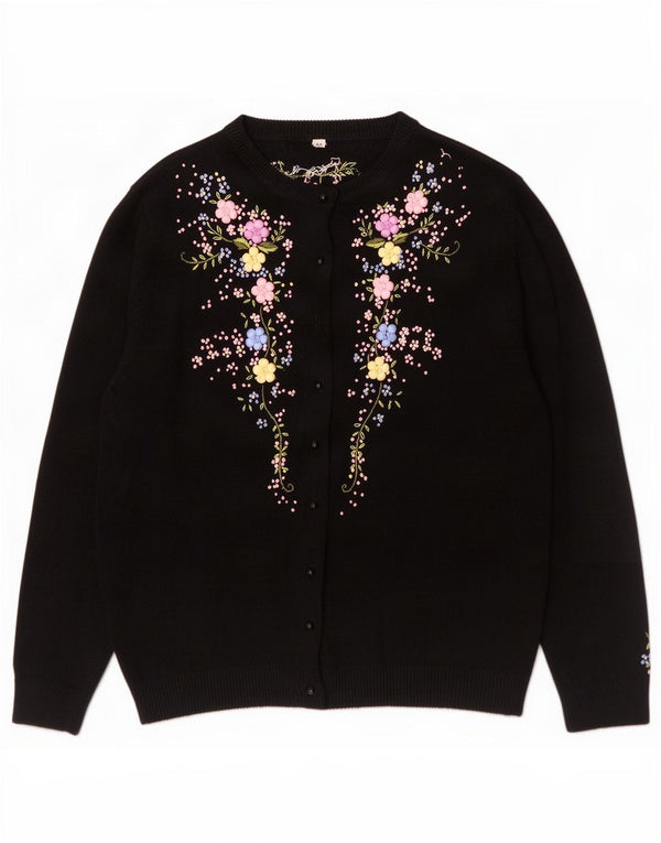 Vintage Γυναικεία Ζακέτα πουλόβερ IT 44 Medium Black Floral