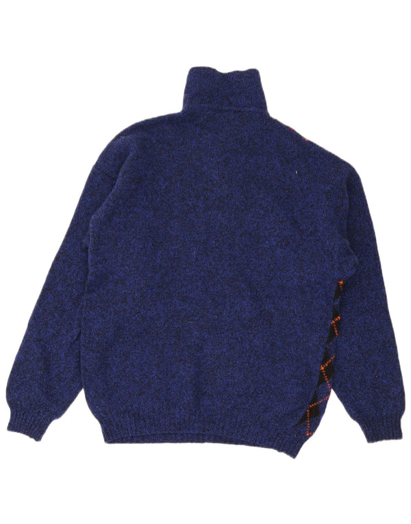 Ανδρικό πουλόβερ Benetton Polo Neck Jumper IT 48 Small Blue Argyle/Diamond Wool