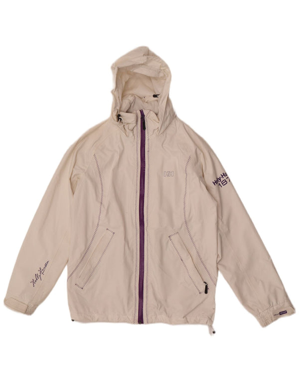 Helly Hansen Γυναικείο μπουφάν βροχής με κουκούλα γραφικών UK 10 Small White Polyamide