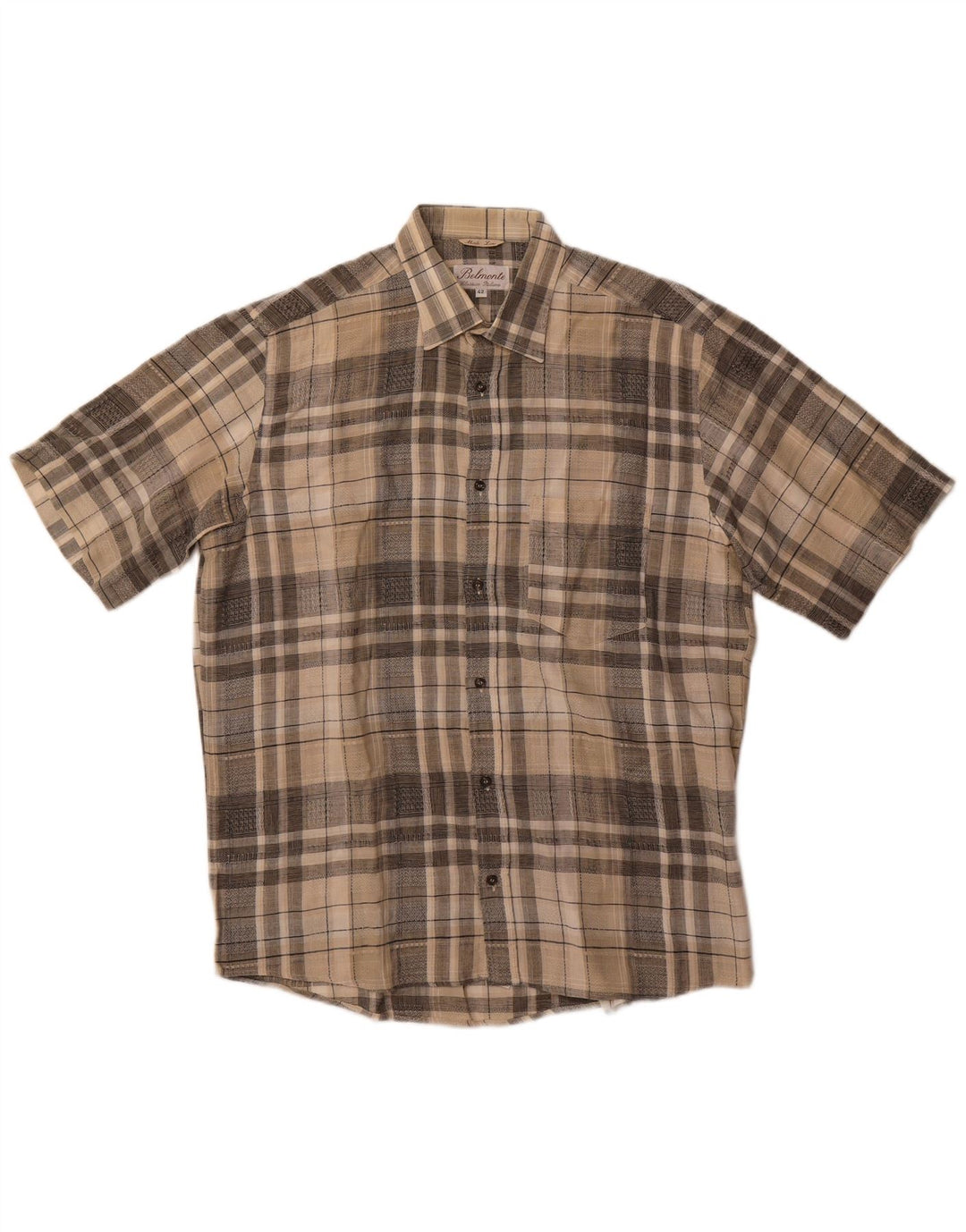 Ανδρικό κοντομάνικο πουκάμισο Belmonte Νούμερο 42 Large Beige Check Cotton