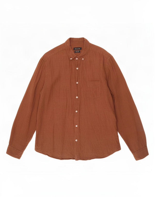 Ανδρικό πουκάμισο Massimo Dutti 2XL Καφέ Λινό