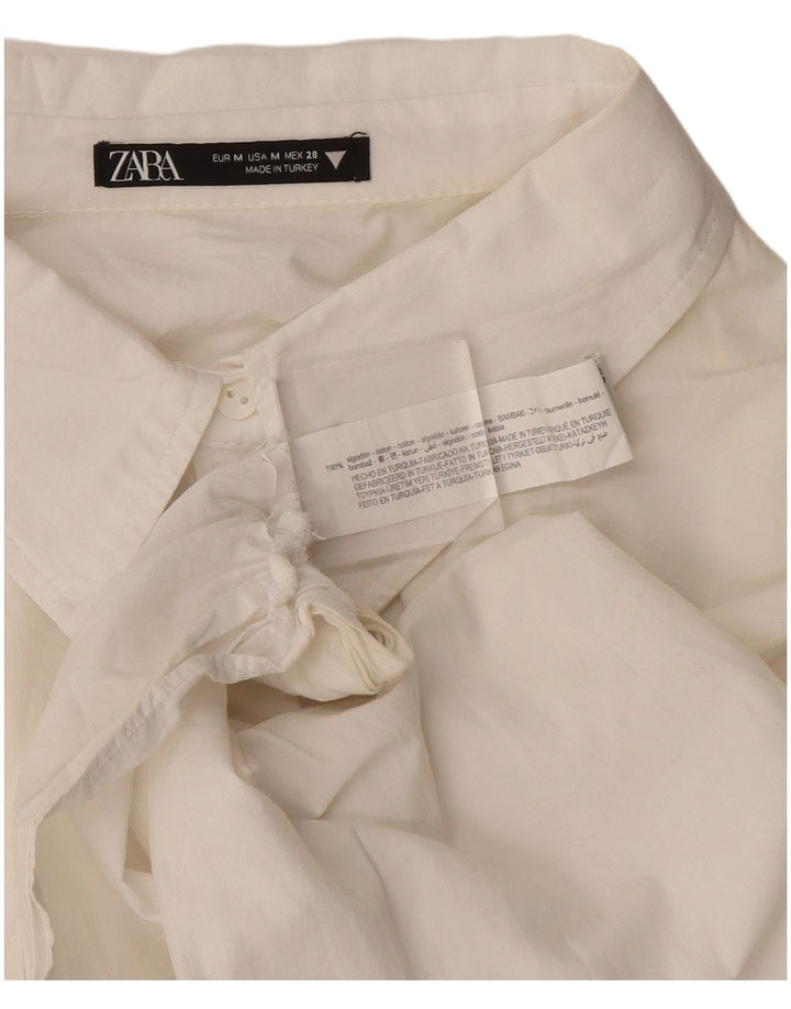 Zara Γυναικείο πουκάμισο Crop Μπλούζα UK 16 Μεσαίο Λευκό Βαμβακερό