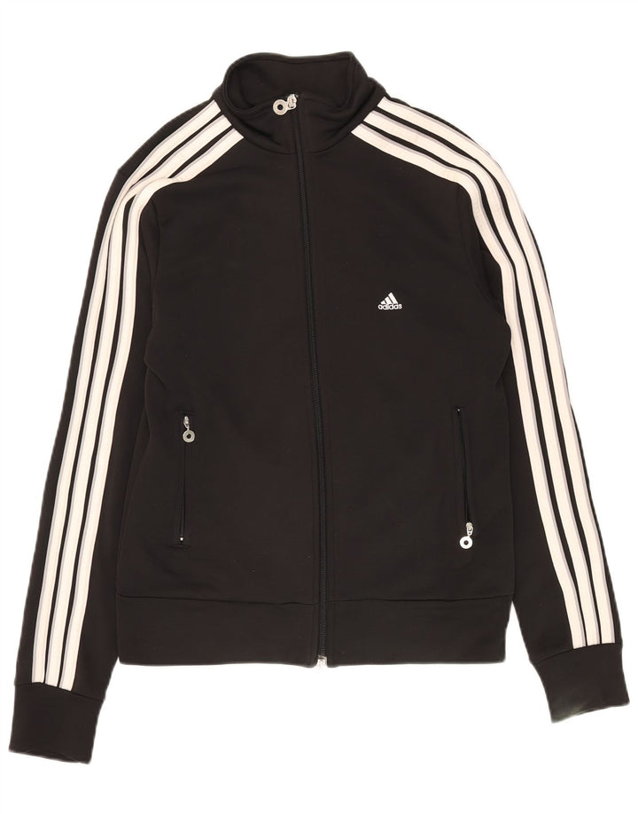 ADIDAS Womens Tracksuit Top Jacket UK 14 Medium Black Polyester