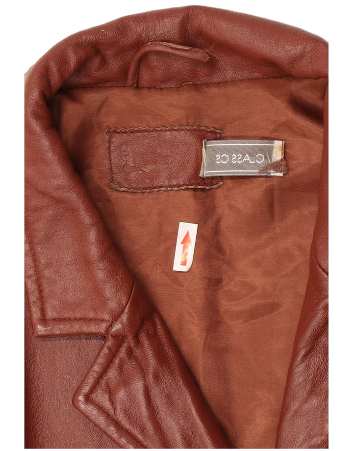 Κλασικό Γυναικείο Δερμάτινο Σακάκι Μπλέιζερ με 3 Κουμπιά UK 26 5XL Καφέ Δερμάτινο