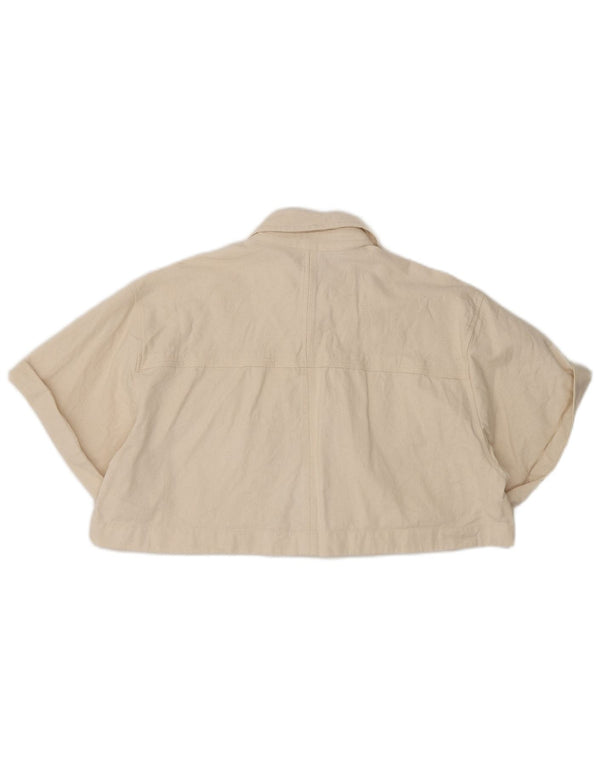 Zara Γυναικείο κοντομάνικο πουκάμισο Crop UK 14 Medium Beige βαμβακερό