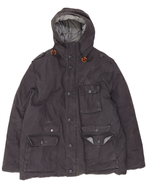 Levi's Mens Hooded Military Windbreaker Jacket UK 44 2XL Navy Blue Cotton