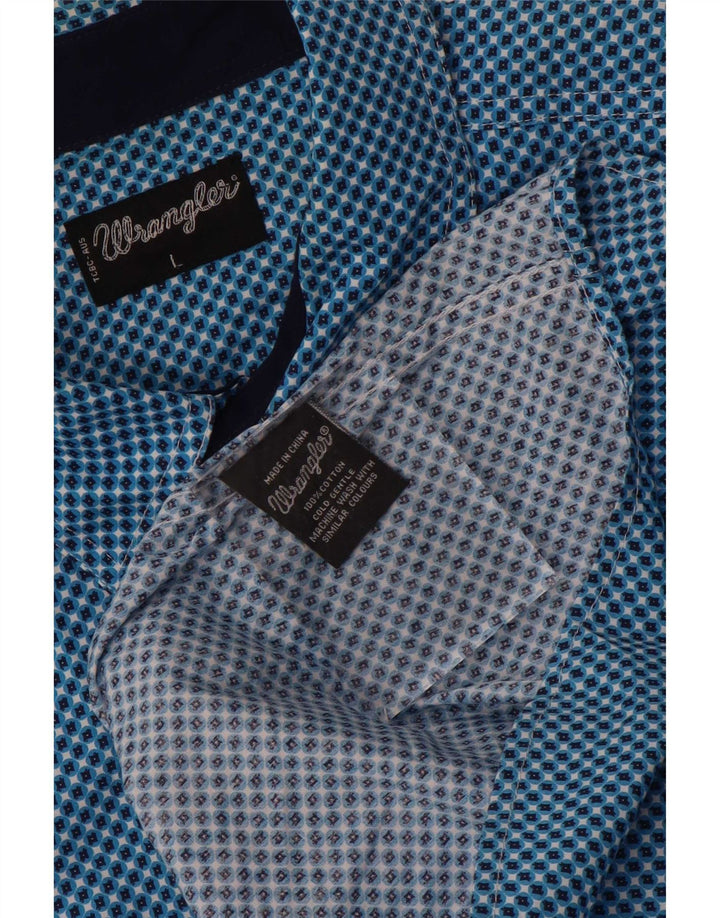 Ανδρικό κοντομάνικο πουκάμισο Wrangler μπλε γεωμετρικό βαμβακερό μεγάλο