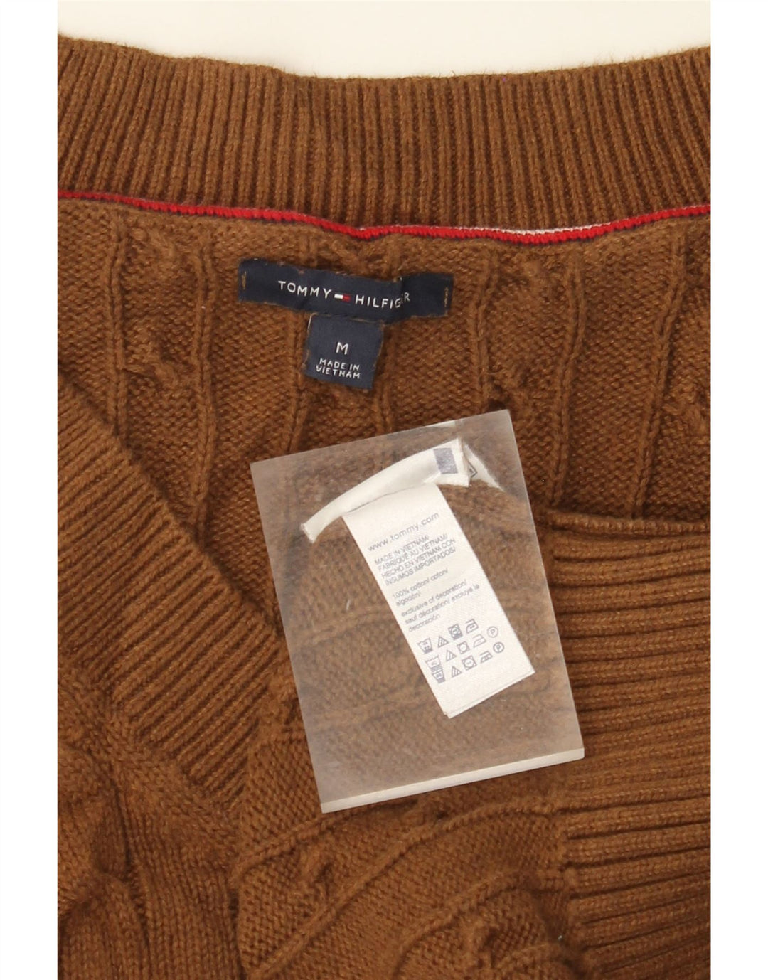 TOMMY HILFIGER Γυναικείο πουλόβερ με λαιμόκοψη με V λαιμόκοψη UK 12 μεσαίο καφέ βαμβακερό