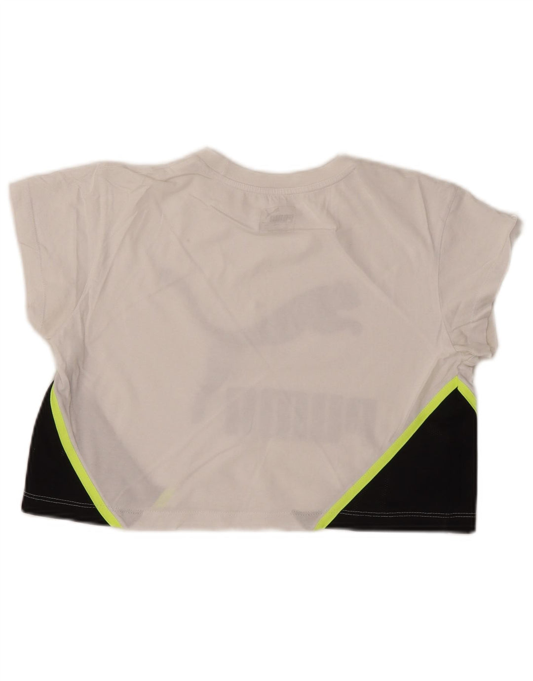 Γυναικείο μπλουζάκι PUMA Crop, γραφικό, κορυφαίο UK 2 2XS White Colourblock
