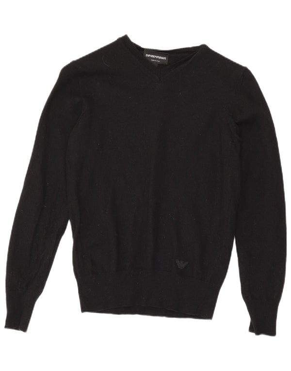 Emporio Armani Womens V-Neck Jumper Sweater IT 44 Medium Black Wool