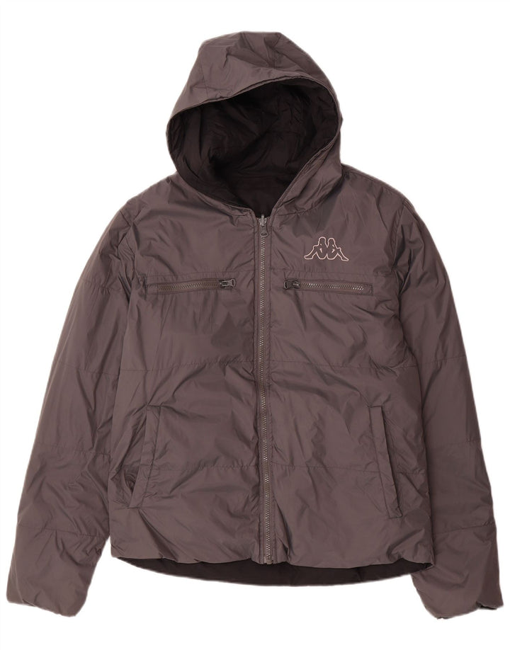 Kappa γυναικείο μπουφάν με κουκούλα με αναστρέψιμη επένδυση UK 14 Medium Grey Nylon