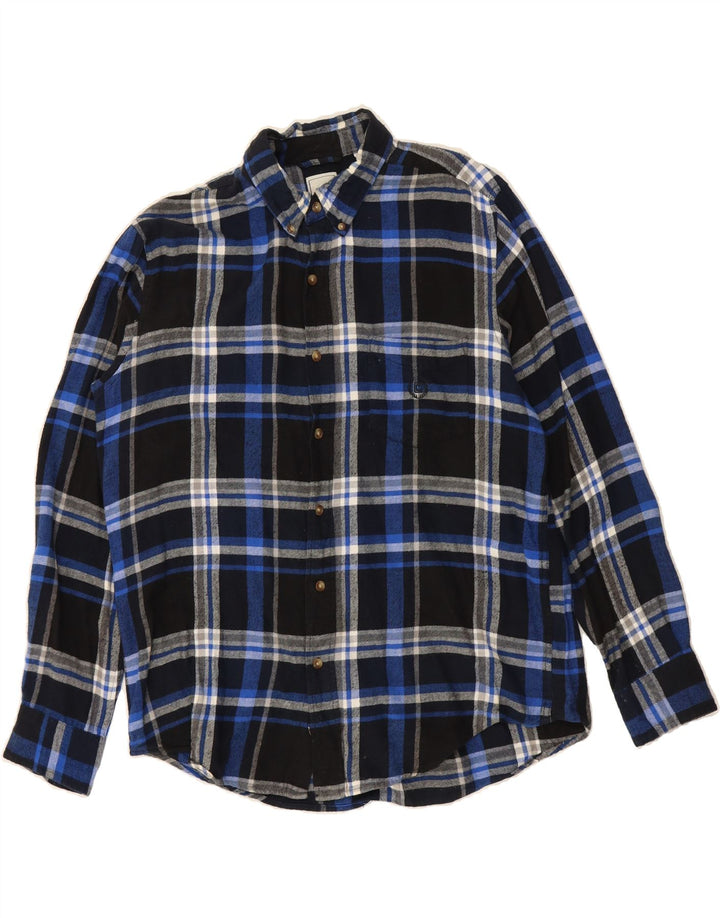 CHAPS Mens Flannel Shirt Medium Blue Check Cotton Vintage Chaps and Second-Hand Chaps from Messina Hembry 