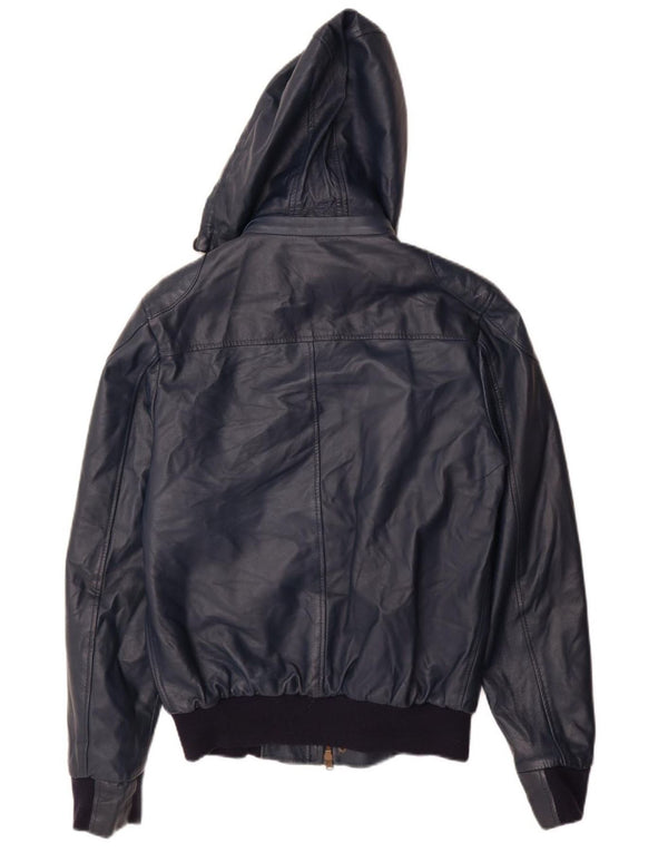 VINTAGE Γυναικείο Δερμάτινο Μπουφάν UK 14 Large Navy Blue Leather