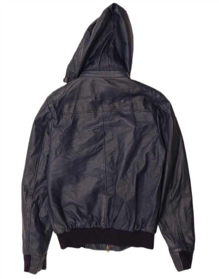 VINTAGE Γυναικείο Δερμάτινο Μπουφάν UK 14 Large Navy Blue Leather