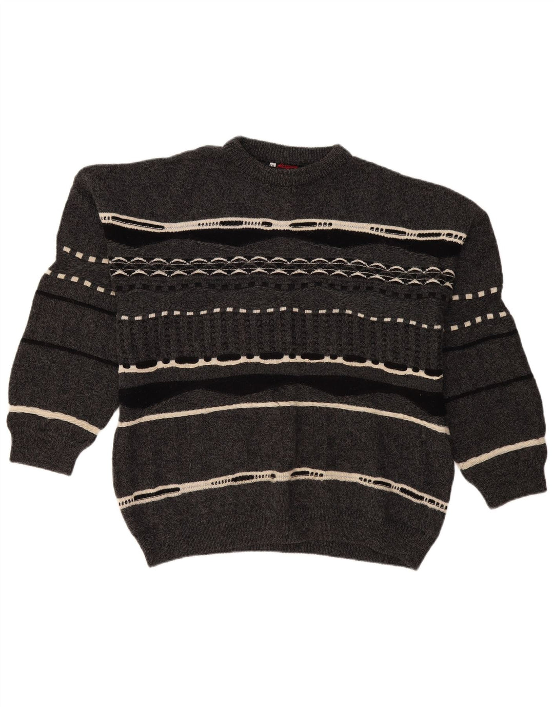 Vintage ανδρικό πουλόβερ με λαιμόκοψη 2XL γκρι ριγέ μαλλί