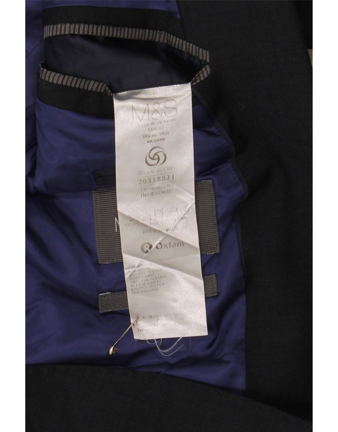 Marks & Spencer Ανδρικό μπουφάν σακάκι με 2 κουμπιά UK 34 XS Navy Blue Wool