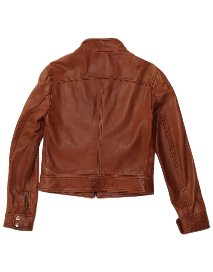 MASSIMO DUTTI Γυναικείο Crop Δερμάτινο Μπουφάν UK 10 Small Brown Sheepskin