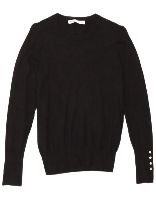 Zara Γυναικείο πουλόβερ με λαιμόκοψη UK 12 Medium Μαύρο