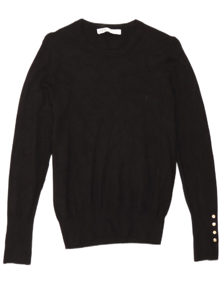Zara Γυναικείο πουλόβερ με λαιμόκοψη UK 12 Medium Μαύρο