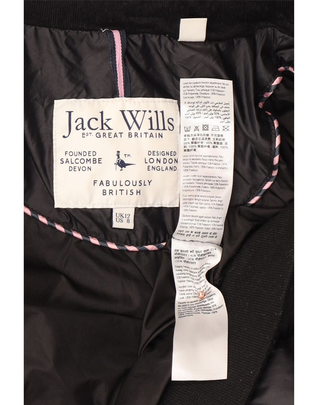 JACK WILLS Γυναικείο μπουφάν με επένδυση UK 12 Μεσαίου Μαύρου Πολυεστέρα