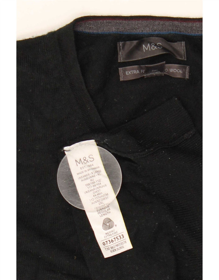 Marks & Spencer Ανδρικό πουλόβερ με λαιμόκοψη με λαιμόκοψη XL μαύρο μαλλί μερινό