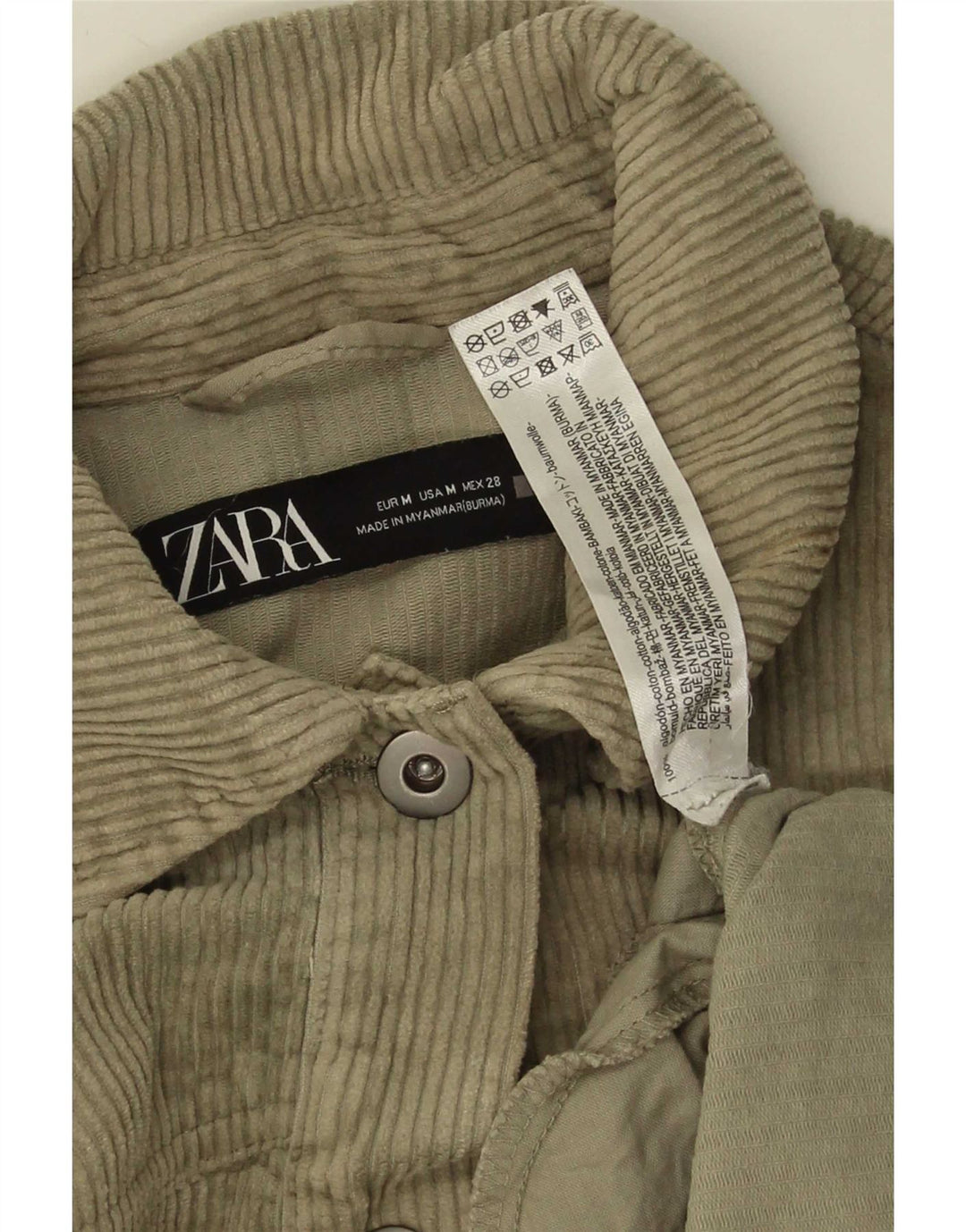 Zara Γυναικείο Κοτλέ Μπουφάν UK 14 Medium Khaki Cotton