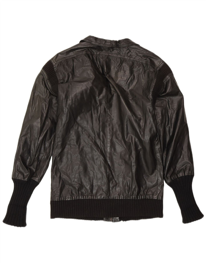 VINTAGE Γυναικείο Δερμάτινο Μπουφάν UK 14 Medium Black Leather