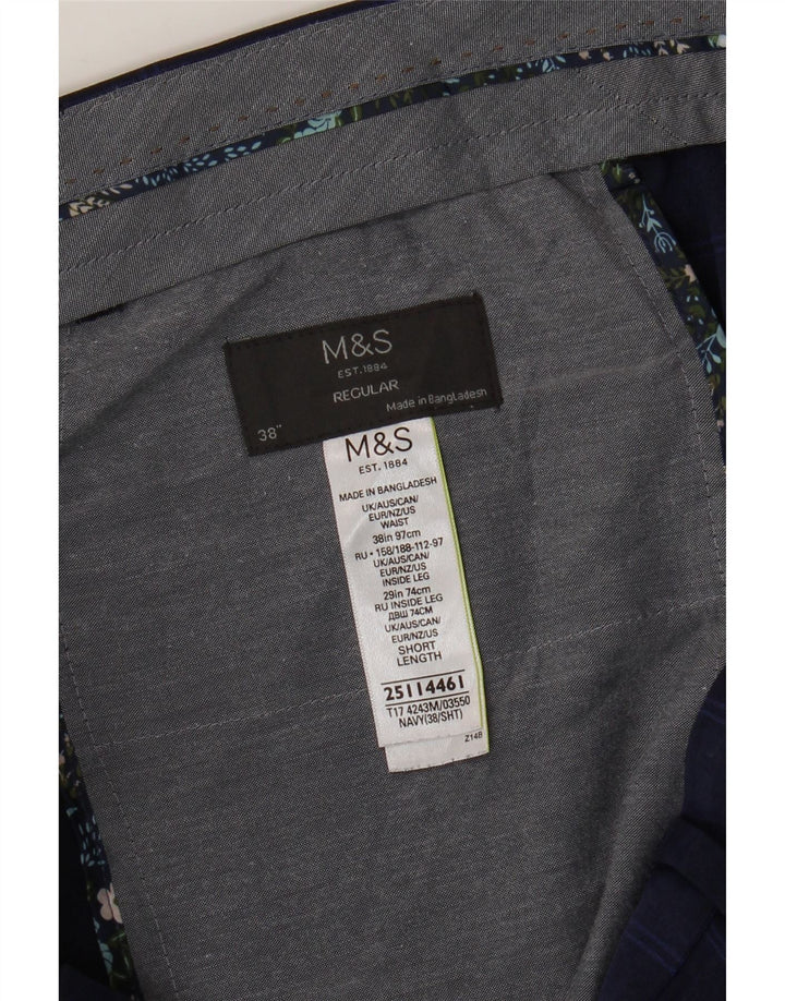 Marks & Spencer Ανδρικό παντελόνι με κανονική εφαρμογή W38 L29 Navy Blue Check