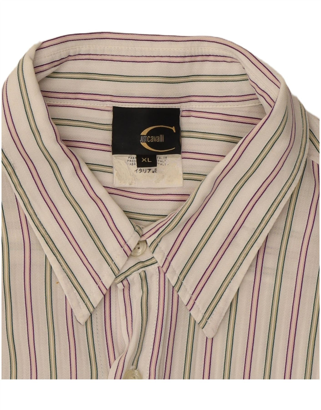 JUST CAVALLI Mens Shirt XL White Pinstripe Cotton Vintage Just Cavalli and Second-Hand Just Cavalli from Messina Hembry 