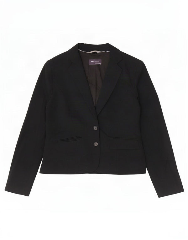 Marks & Spencer Womens 2 Button Blazer Jacket UK 12 Medium Black Polyester