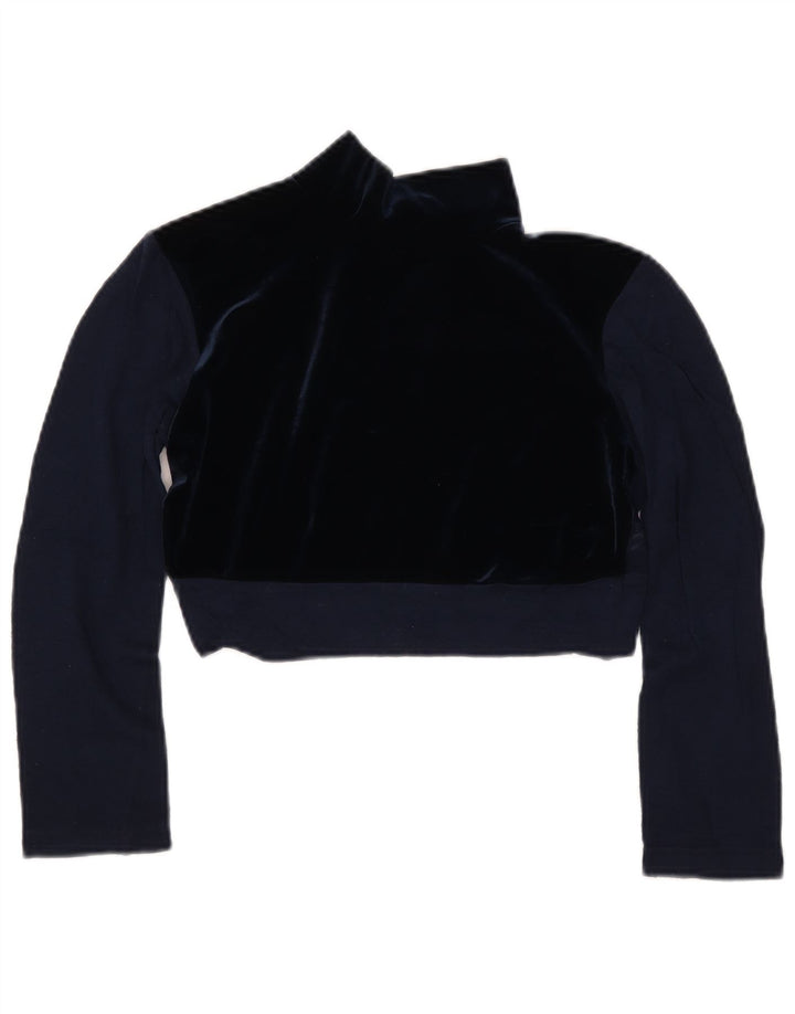 Vintage Γυναικεία See Through Μπλούζα Top IT 44 Medium Navy Blue Wool