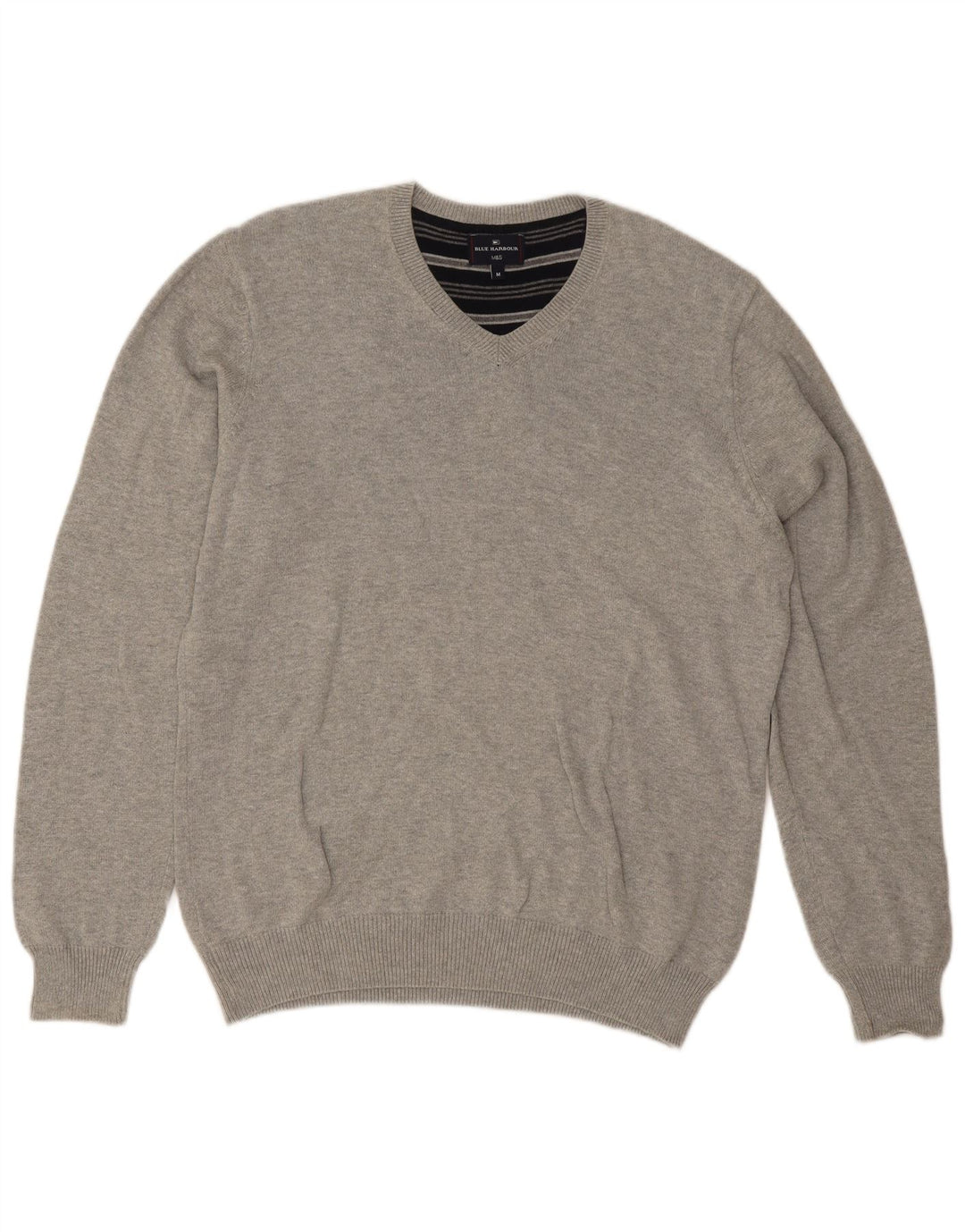 Ανδρικό πουλόβερ Marks & Spencer Blue Harbor με λαιμόκοψη με λαιμόκοψη σε μεσαίο γκρι φλύκταινα