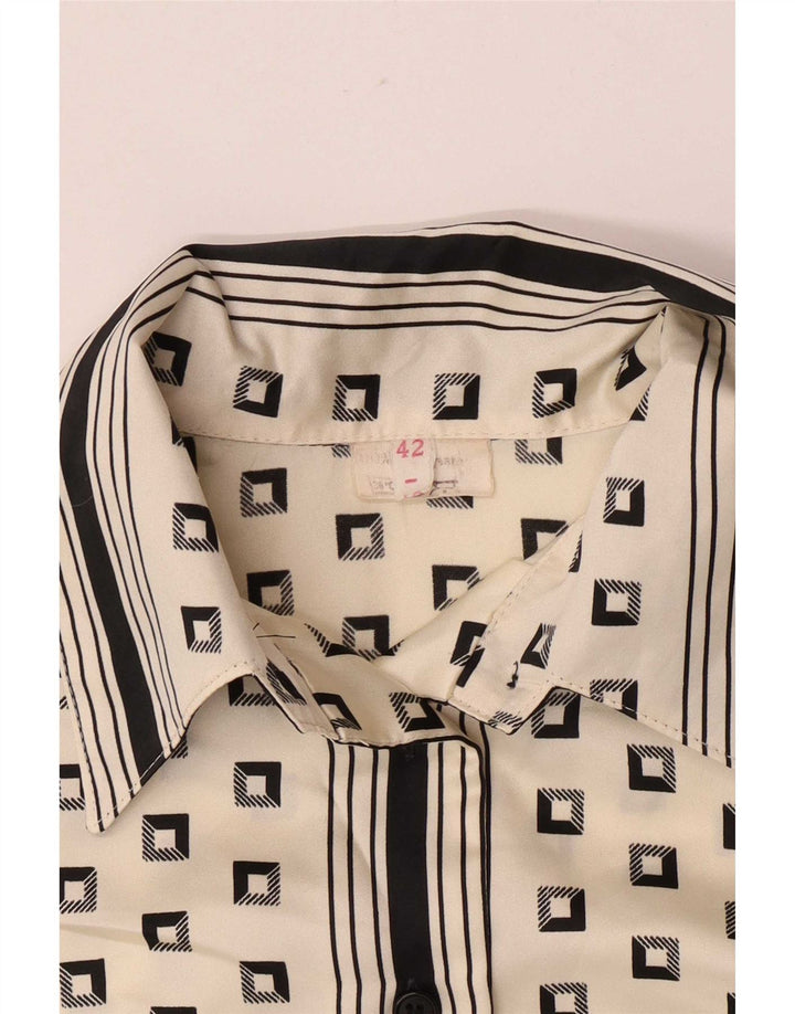 Vintage γυναικείο πουκάμισο μπλούζα IT 42 Medium Off White Geometric Polyester