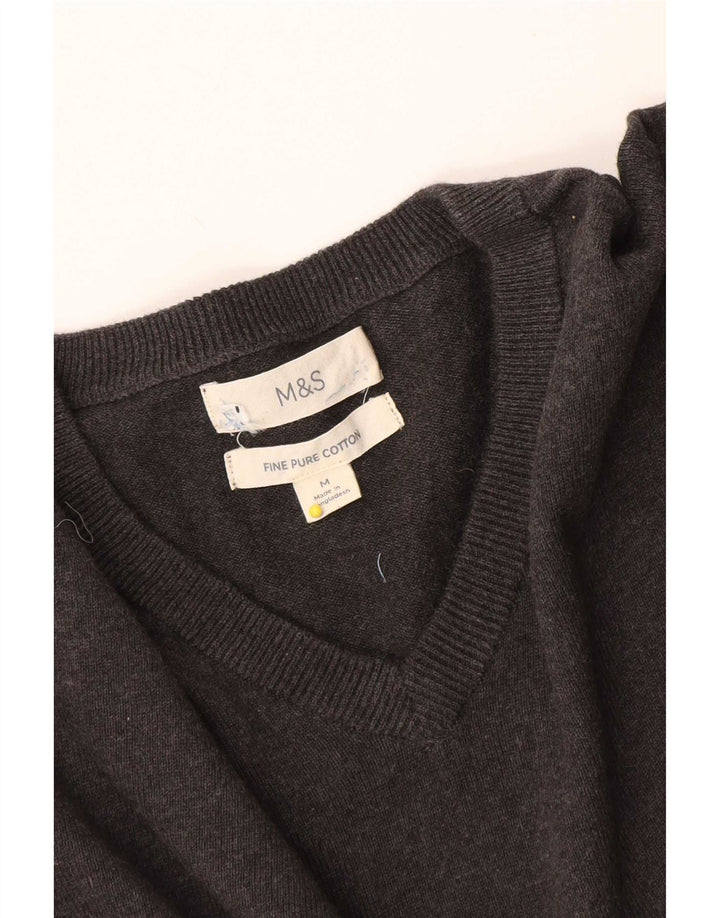 Marks & Spencer Ανδρικό πουλόβερ με λαιμόκοψη με V λαιμόκοψη Μεσαίο βαμβακερό γκρι