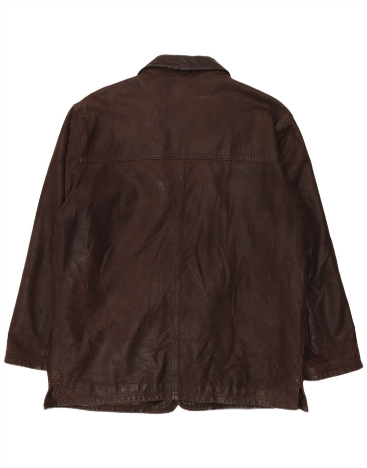 BIKERS Ανδρικό δερμάτινο σακάκι με 4 κουμπιά IT 58 4XL Καφέ Δερμάτινο