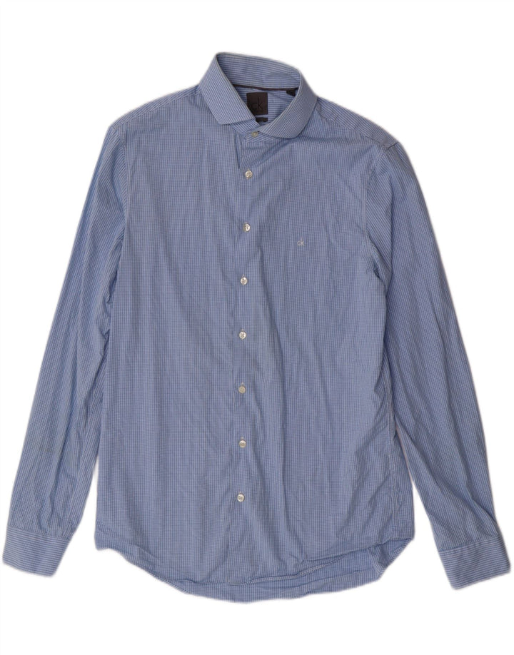 CALVIN KLEIN Mens Fitted Shirt Size 40 15 3/4 Medium Blue Gingham Cotton