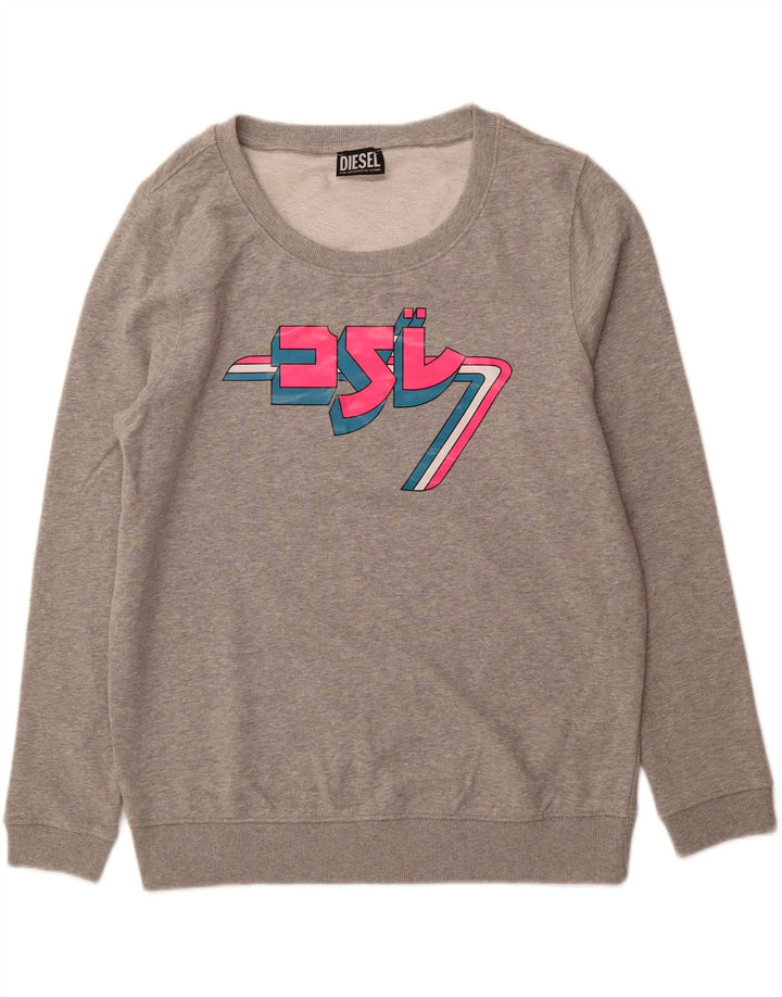 DIESEL Womens Graphic Sweatshirt Jumper UK 14 Medium Grey Cotton