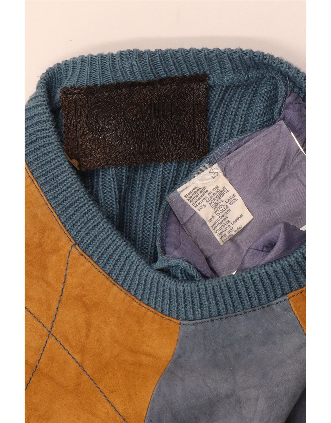 Vintage ανδρικό πουλόβερ με λαιμόκοψη μεσαίου μεσαίου μπλε Argyle/Ακρυλικό διαμάντι