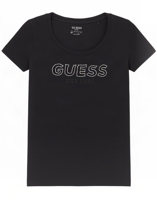 Γυναικείο γραφικό μπλουζάκι Guess Top UK 6 XS Μαύρο βαμβακερό