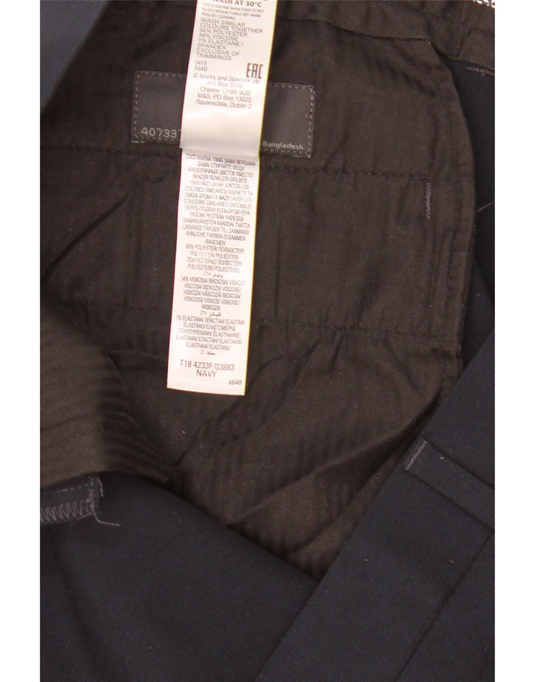 Ανδρικό παντελόνι Chino Marks & Spencer W40 L33 Navy Blue Polyester